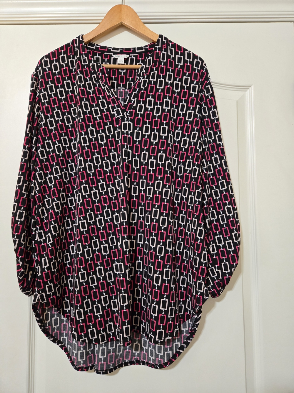 Cato Black Geo-Print Tunic with Pink and White Accents Flowy